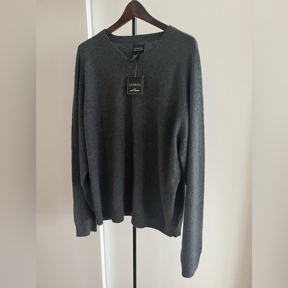 NWT George designer Mens 100% Cashmere Sweater 2 ply black slate gray V neck XXL - Picture 9 of 16